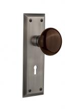 Nostalgic Warehouse 711776 - Nostalgic Warehouse New York Plate with Keyhole Passage Brown Porcelain Door Knob in Antique Pewte