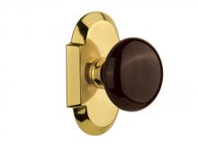 Nostalgic Warehouse 712886 - Nostalgic Warehouse Cottage Plate Passage Brown Porcelain Door Knob in Polished Brass