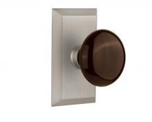 Nostalgic Warehouse 713295 - Nostalgic Warehouse Studio Plate Passage Brown Porcelain Door Knob in Satin Nickel