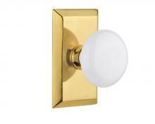 Nostalgic Warehouse 713301 - Nostalgic Warehouse Studio Plate Passage White Porcelain Door Knob in Polished Brass