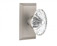 Nostalgic Warehouse 713350 - Nostalgic Warehouse Studio Plate Privacy Oval Fluted Crystal Glass Door Knob in Satin Nickel