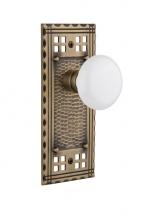Nostalgic Warehouse 714794 - Nostalgic Warehouse Craftsman Plate Privacy White Porcelain Door Knob in Antique Brass