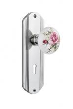 Nostalgic Warehouse 714913 - Nostalgic Warehouse Deco Plate Privacy White Rose Porcelain Door Knob in Bright Chrome