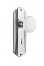 Nostalgic Warehouse 714936 - Nostalgic Warehouse Deco Plate Privacy White Porcelain Door Knob in Bright Chrome