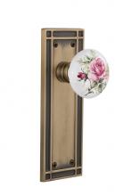 Nostalgic Warehouse 716238 - Nostalgic Warehouse Mission Plate Privacy White Rose Porcelain Door Knob in Antique Brass