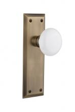 Nostalgic Warehouse 717426 - Nostalgic Warehouse New York Plate Privacy White Porcelain Door Knob in Antique Brass