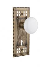 Nostalgic Warehouse 718065 - Nostalgic Warehouse Craftsman Plate with Keyhole Privacy White Porcelain Door Knob in Antique Bras