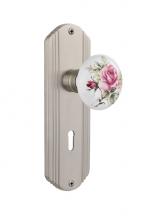 Nostalgic Warehouse 718187 - Nostalgic Warehouse Deco Plate with Keyhole Privacy White Rose Porcelain Door Knob in Satin Nickel