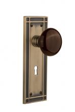Nostalgic Warehouse 718476 - Nostalgic Warehouse Mission Plate with Keyhole Privacy Brown Porcelain Door Knob in Antique Brass