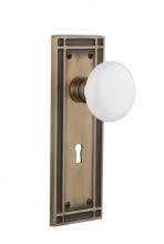 Nostalgic Warehouse 718561 - Nostalgic Warehouse Mission Plate with Keyhole Privacy White Porcelain Door Knob in Antique Brass