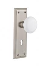 Nostalgic Warehouse 718706 - Nostalgic Warehouse New York Plate with Keyhole Privacy White Porcelain Door Knob in Satin Nickel