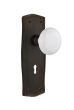 Nostalgic Warehouse 718847 - Nostalgic Warehouse Prairie Plate with Keyhole Privacy White Porcelain Door Knob in Oil-Rubbed Bro