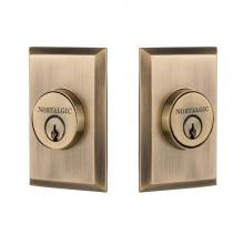 Nostalgic Warehouse 719188 - Nostalgic Warehouse New York Plate Double Cylinder Deadbolt in Antique Brass