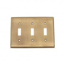 Nostalgic Warehouse 719700 - Nostalgic Warehouse New York Switch Plate with Triple Toggle in Antique Brass