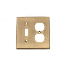 Nostalgic Warehouse 719707 - Nostalgic Warehouse New York Switch Plate with Toggle and Outlet in Antique Brass