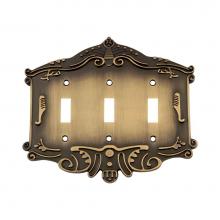Nostalgic Warehouse 719724 - Nostalgic Warehouse Victorian Switch Plate with Triple Toggle in Antique Brass