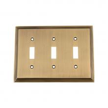 Nostalgic Warehouse 719736 - Nostalgic Warehouse Deco Switch Plate with Triple Toggle in Antique Brass