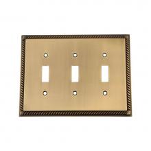 Nostalgic Warehouse 719748 - Nostalgic Warehouse Rope Switch Plate with Triple Toggle in Antique Brass