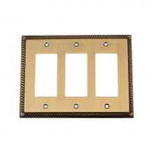 Nostalgic Warehouse 719751 - Nostalgic Warehouse Rope Switch Plate with Triple Rocker in Antique Brass