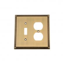 Nostalgic Warehouse 719755 - Nostalgic Warehouse Rope Switch Plate with Toggle and Outlet in Antique Brass