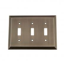 Nostalgic Warehouse 719808 - Nostalgic Warehouse Deco Switch Plate with Triple Toggle in Antique Pewter