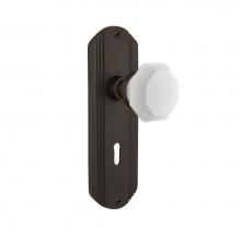 Nostalgic Warehouse 749504 - Nostalgic Warehouse Deco Plate Interior Mortise Waldorf White Milk Glass Knob in Oil-Rubbed Bronze