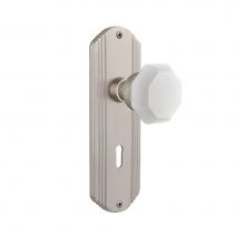 Nostalgic Warehouse 749506 - Nostalgic Warehouse Deco Plate Interior Mortise Waldorf White Milk Glass Knob in Satin Nickel