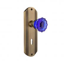 Nostalgic Warehouse 721424 - Nostalgic Warehouse Deco Plate with Keyhole Passage Crystal Cobalt Glass Door Knob in Antique Bras