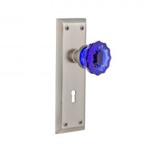 Nostalgic Warehouse 721832 - Nostalgic Warehouse New York Plate with Keyhole Passage Crystal Cobalt Glass Door Knob in Satin Ni