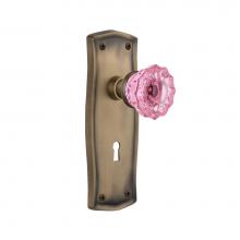 Nostalgic Warehouse 721913 - Nostalgic Warehouse Prairie Plate with Keyhole Passage Crystal Pink Glass Door Knob in Antique Bra