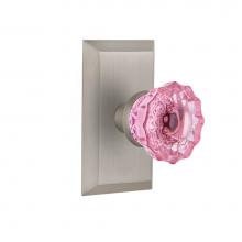 Nostalgic Warehouse 722626 - Nostalgic Warehouse Studio Plate Single Dummy Crystal Pink Glass Door Knob in Satin Nickel