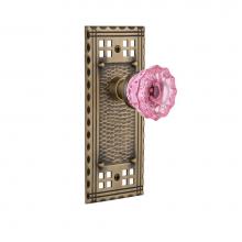 Nostalgic Warehouse 723199 - Nostalgic Warehouse Craftsman Plate Double Dummy Crystal Pink Glass Door Knob in Antique Brass