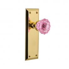 Nostalgic Warehouse 723444 - Nostalgic Warehouse New York Plate Double Dummy Crystal Pink Glass Door Knob in Unlaquered Brass