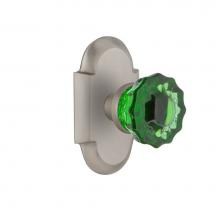 Nostalgic Warehouse 724212 - Nostalgic Warehouse Cottage Plate Privacy Crystal Emerald Glass Door Knob in Satin Nickel