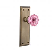 Nostalgic Warehouse 724732 - Nostalgic Warehouse New York Plate Privacy Crystal Pink Glass Door Knob in Antique Brass