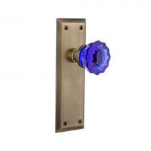Nostalgic Warehouse 724733 - Nostalgic Warehouse New York Plate Privacy Crystal Cobalt Glass Door Knob in Antique Brass