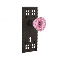 Nostalgic Warehouse 725276 - Nostalgic Warehouse Craftsman Plate with Keyhole Privacy Crystal Pink Glass Door Knob in Oil-Rubbe