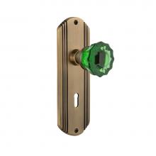 Nostalgic Warehouse 725345 - Nostalgic Warehouse Deco Plate with Keyhole Privacy Crystal Emerald Glass Door Knob in Antique Bra