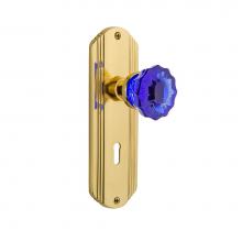 Nostalgic Warehouse 725371 - Nostalgic Warehouse Deco Plate with Keyhole Privacy Crystal Cobalt Glass Door Knob in Polished Bra