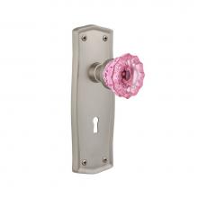 Nostalgic Warehouse 725848 - Nostalgic Warehouse Prairie Plate with Keyhole Privacy Crystal Pink Glass Door Knob in Satin Nicke