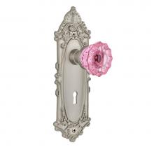 Nostalgic Warehouse 725954 - Nostalgic Warehouse Victorian Plate with Keyhole Privacy Crystal Pink Glass Door Knob in Satin Nic