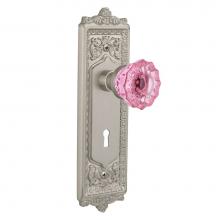 Nostalgic Warehouse 726223 - Nostalgic Warehouse Egg & Dart Plate Interior Mortise Crystal Pink Glass Door Knob in Satin Ni