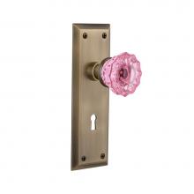 Nostalgic Warehouse 726344 - Nostalgic Warehouse New York Plate Interior Mortise Crystal Pink Glass Door Knob in Antique Brass