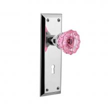 Nostalgic Warehouse 726350 - Nostalgic Warehouse New York Plate Interior Mortise Crystal Pink Glass Door Knob in Bright Chrome