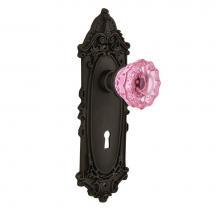 Nostalgic Warehouse 726568 - Nostalgic Warehouse Victorian Plate Interior Mortise Crystal Pink Glass Door Knob in Oil-Rubbed Br