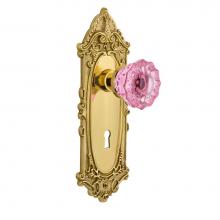 Nostalgic Warehouse 726580 - Nostalgic Warehouse Victorian Plate Interior Mortise Crystal Pink Glass Door Knob in Unlaquered Br