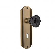 Nostalgic Warehouse 726792 - Nostalgic Warehouse Deco Plate with Keyhole Passage Crystal Black Glass Door Knob in Antique Brass