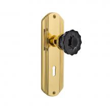 Nostalgic Warehouse 726807 - Nostalgic Warehouse Deco Plate with Keyhole Passage Crystal Black Glass Door Knob in Unlaquered Br