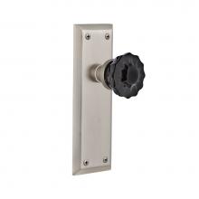 Nostalgic Warehouse 727274 - Nostalgic Warehouse New York Plate Privacy Crystal Black Glass Door Knob in Satin Nickel