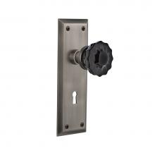 Nostalgic Warehouse 727410 - Nostalgic Warehouse New York Plate with Keyhole Privacy Crystal Black Glass Door Knob in Antique P